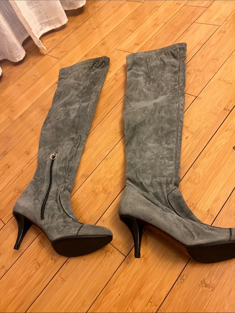Jour Gray Suede Knee-High Platform Boots - Women